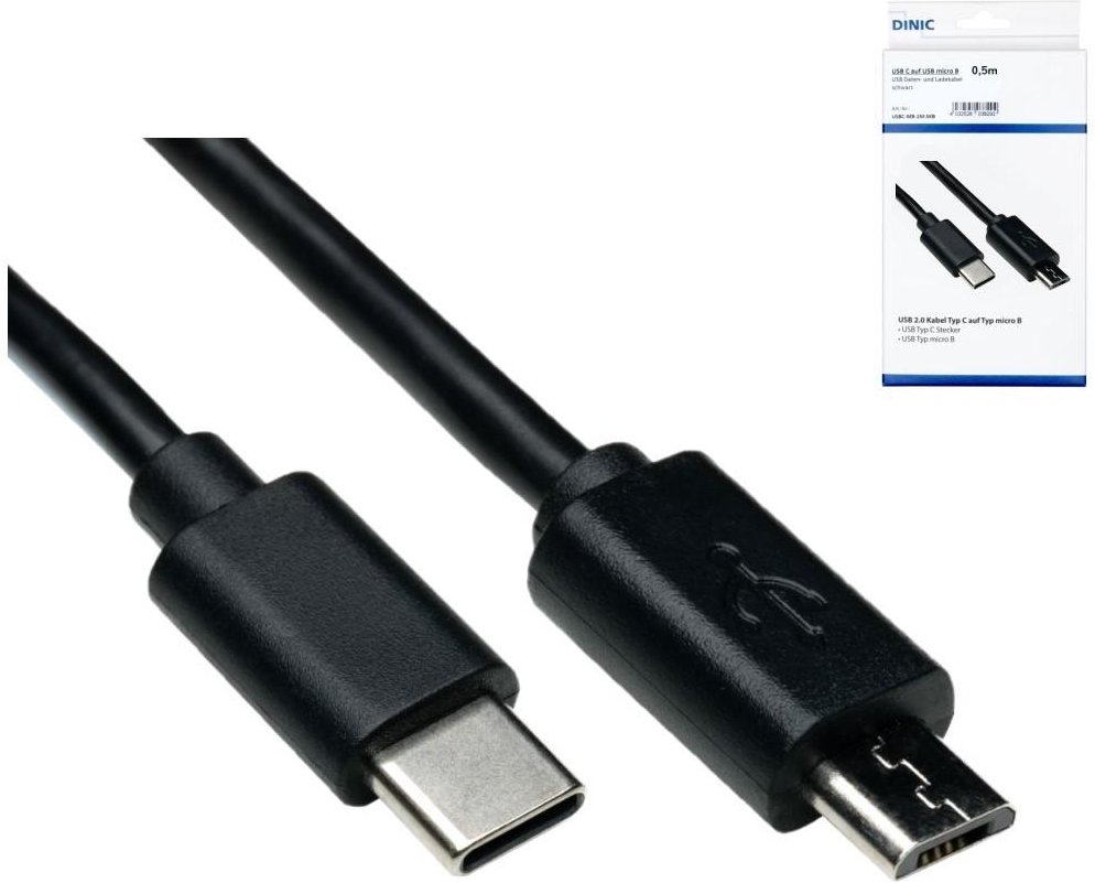 USB-C 3.1 auf Micro-USB Kabel, 0,5 m, Schwarz