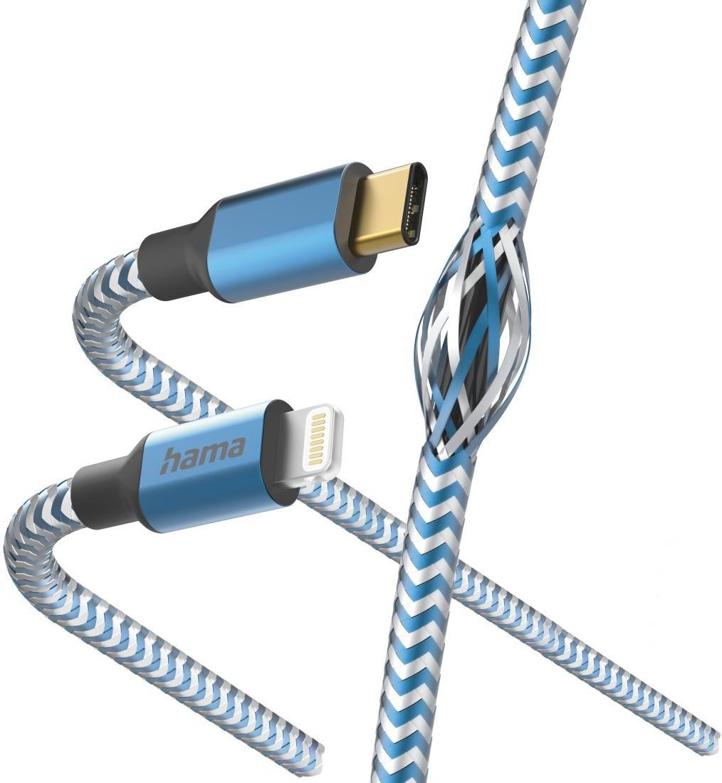 Ladekabel "Reflective", USB-C - Lightning, 1,5 m, Nylon, Blau (00201561)