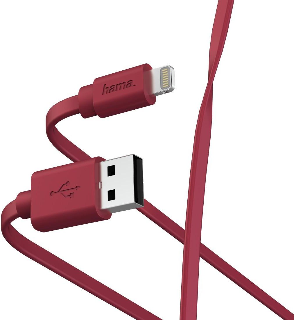 Lade-/Datenkabel "Flat", USB-A - Lightning, 1 m, Rot (00187233)