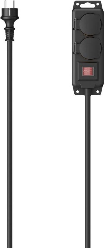 Steckdosenleiste, 2-fach, für außen IP44, Schalter, Wandmontage, 2 m, Schw. (00223062)