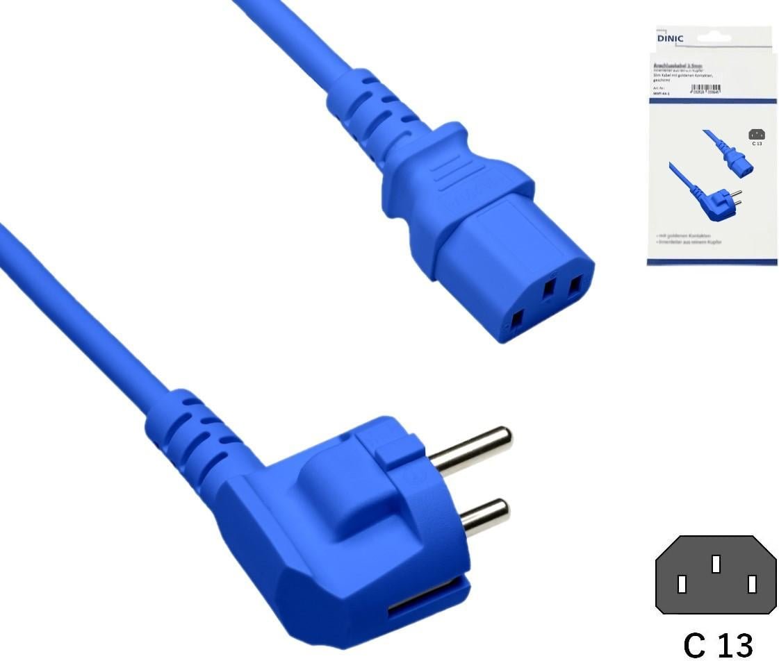 Netzkabel Europa CEE 7/7 90° auf C13, 0,75mm², VDE, blau, Länge 1,80m