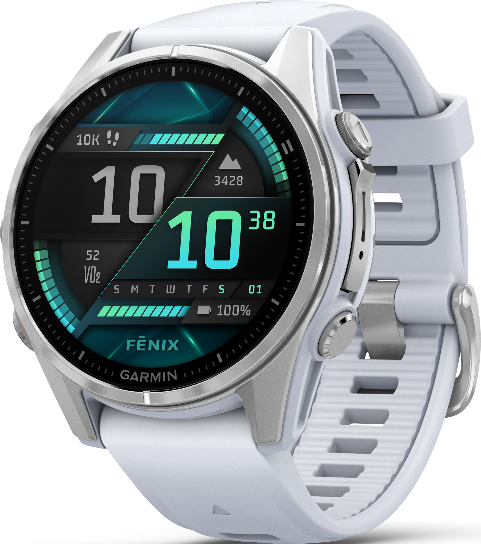 fenix 8 - 43 mm AMOLED Steinweiss/Silber mit QuickFit-Silikon-Armband 20 mm Smartwatch