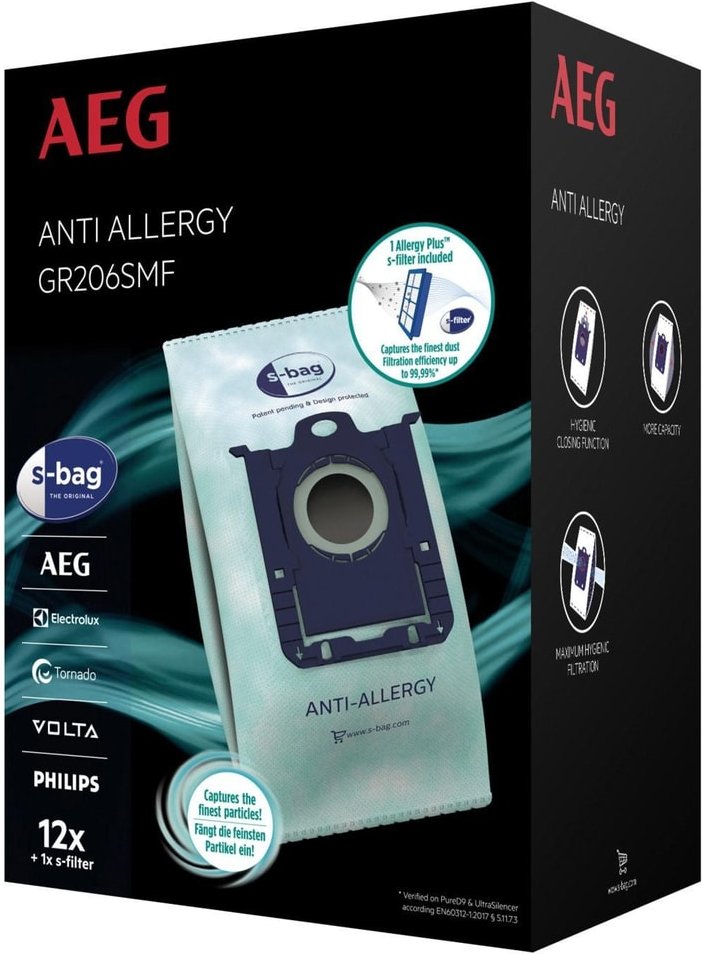 GR206SMF 12 s-bag Anti-Allergy Staubsaugerbeutel + 1 Allergie-Plus S-Filter
