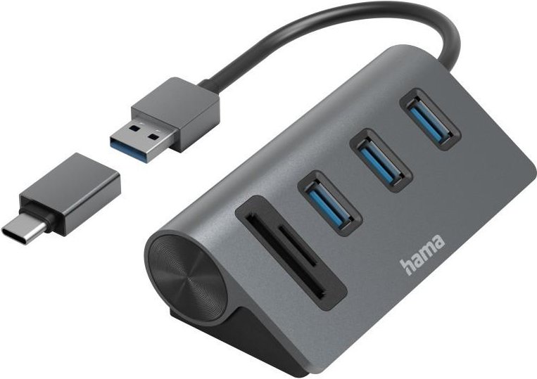 USB-Hub/Kartenleser, 5 Ports, 3x USB-A, SD, microSD, inkl. USB-C-Adapter (00200140)