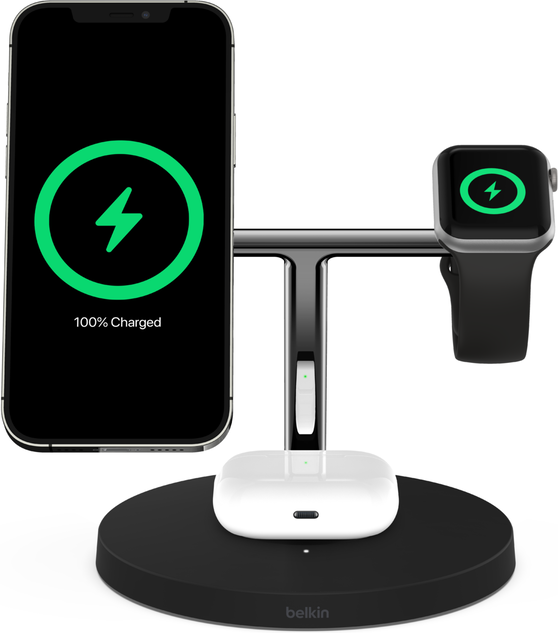 BoostCharge Pro Drahtloses 3-in-1-Ladegerät mit MagSafe, 15 W, Schwarz