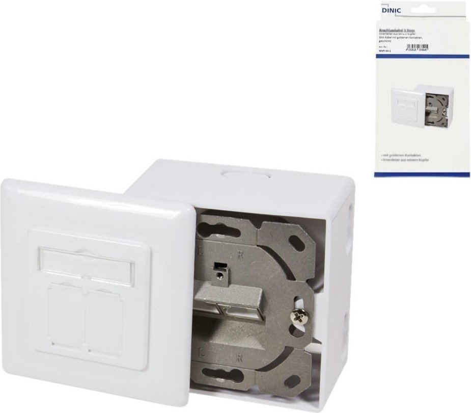 Cat.6/5 Netzwerkdose zweifach, RJ45 Buchse universell Unter- u. Aufputz, geschirmt, LSA, Weiß