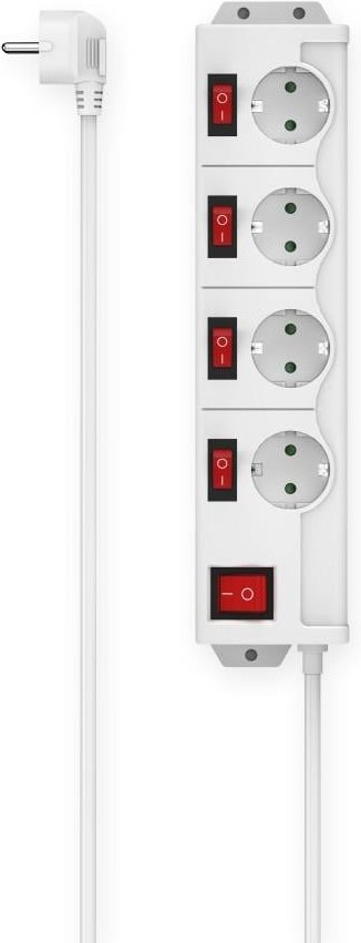 Steckdosenleiste, 4-fach, 90°, einzeln schaltbar, Wandmontage, 1,4 m, Weiß (00223121)