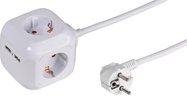 4-fach Steckdosenwürfel mit 2 USB Ports (39612)