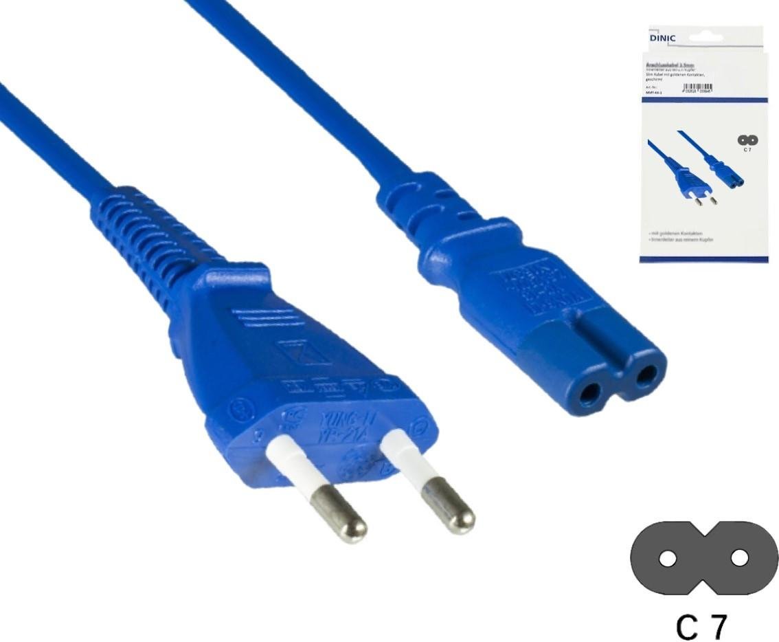 Netzkabel Eurostecker Typ C auf C7, 0,75mm², Eurostecker/IEC 60320-C7, VDE, blau, Länge 1,80m