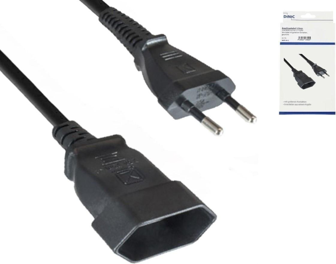 Netzkabel Eurostecker auf Eurobuchse, 0,75mm², Euro CEE 7/16, Verlängerung, VDE, schwarz, Länge 2,00