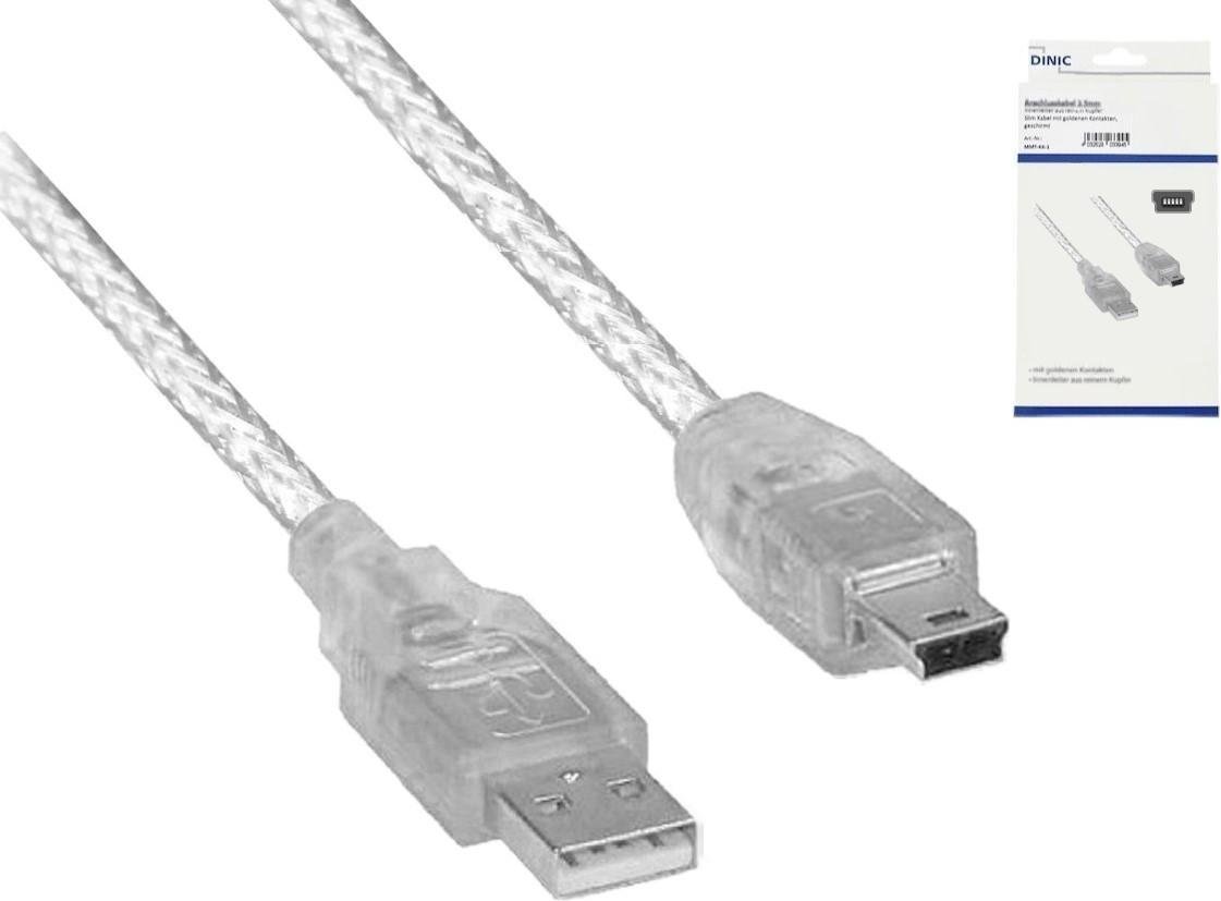 USB-A 2.0 Stecker auf 5pin mini Stecker Kabel, AWG 28/26, transparent, 2 m