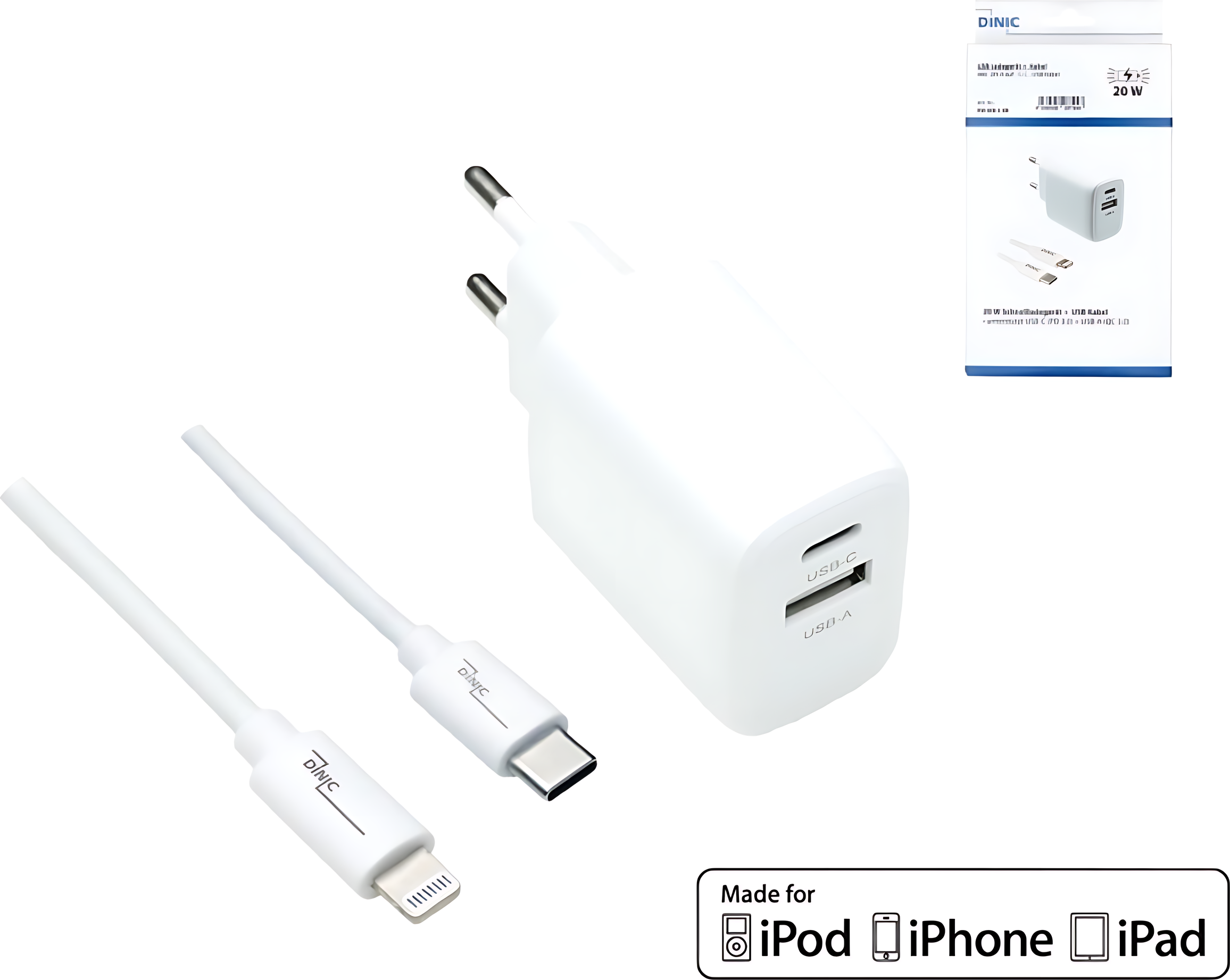 20W USB C+A Schnellladegerät inkl. USB-C auf Lightningkabel, weiß