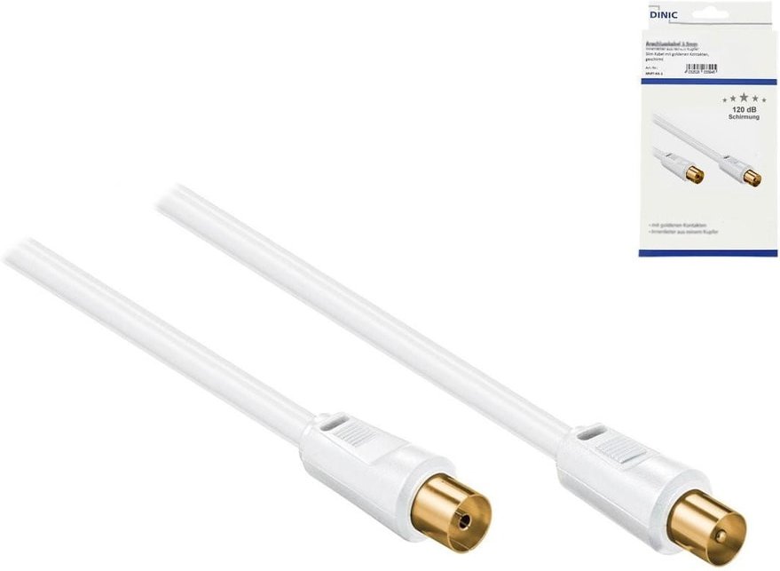 Koaxial Antennenkabel, Schirmung 120dB, 10m, Box vergoldet, vierfach geschirmt, weiß