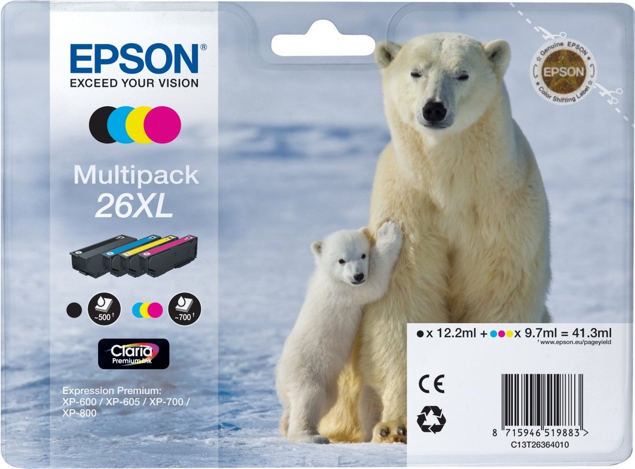 C13T26364010 26XL Eisbär MultiPack C/M/Y/BK Druckerpatrone
