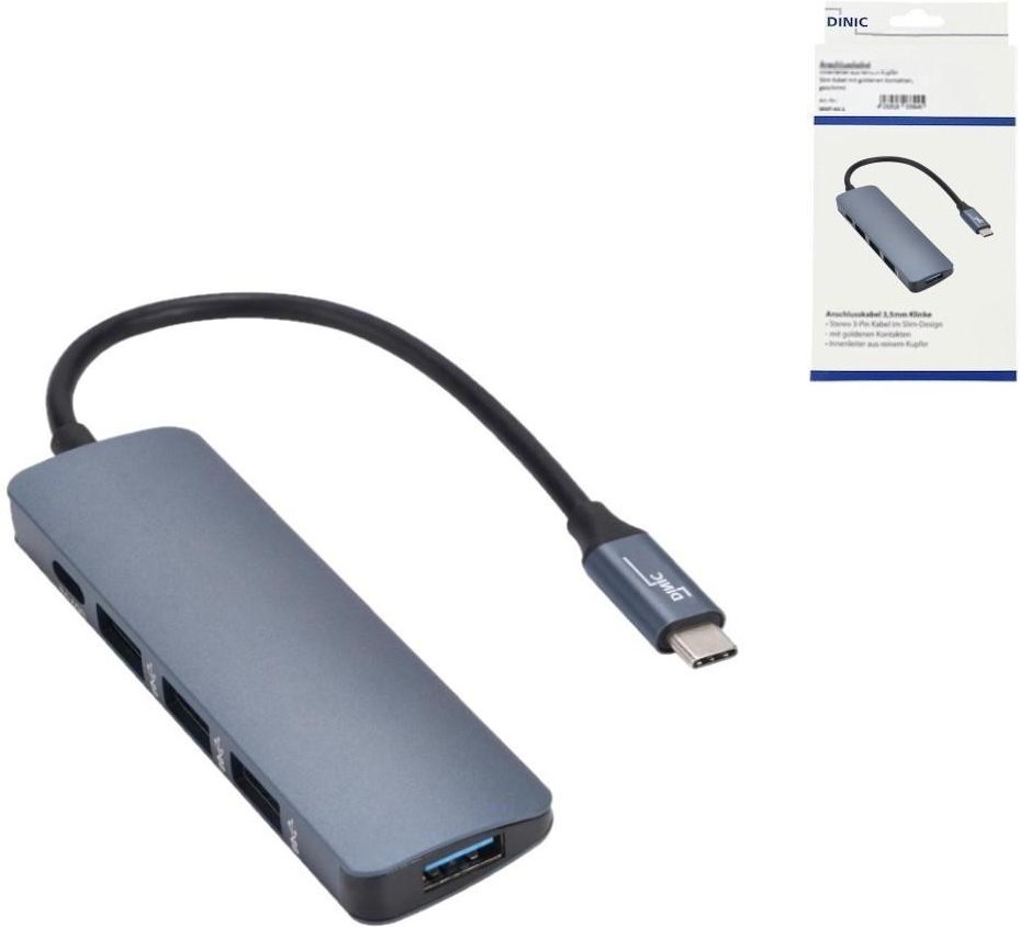 Thumbnail - USB-A 4-Port HUB+PD, USB-C Adapter, 4x USB 3.0 + Typ C Ladebuchse, Grau