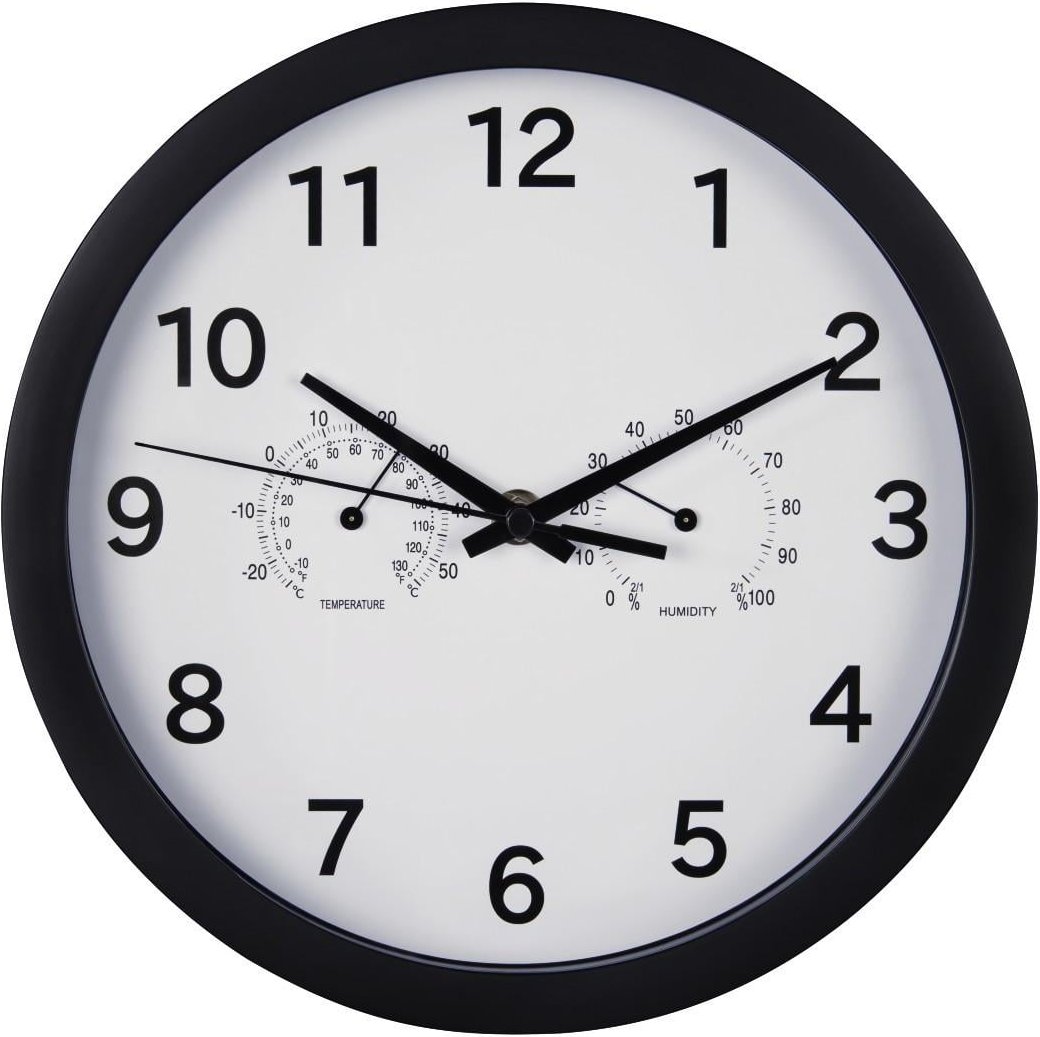 Thumbnail - Wanduhr "Pure Plus", Ø 25 cm, mit Thermo-/Hygrometer, geräuscharm, Schwarz (00186342)