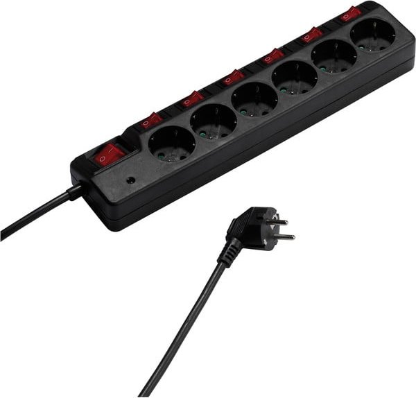 6-fach Steckdosenleiste mit Überspannungsschutz und 7 Schaltern (37326)