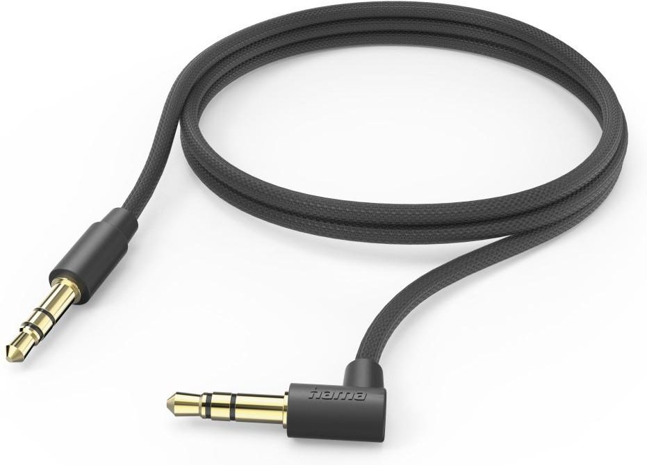 Aux-Kabel 3,5 mm Klinke – 3,5 mm Klinke, 90° Winkelstecker, 1,0 m, Schwarz (00201528)