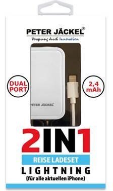 USB Travel Charger Set 2in1 Dual Port 2.4A Lightning White