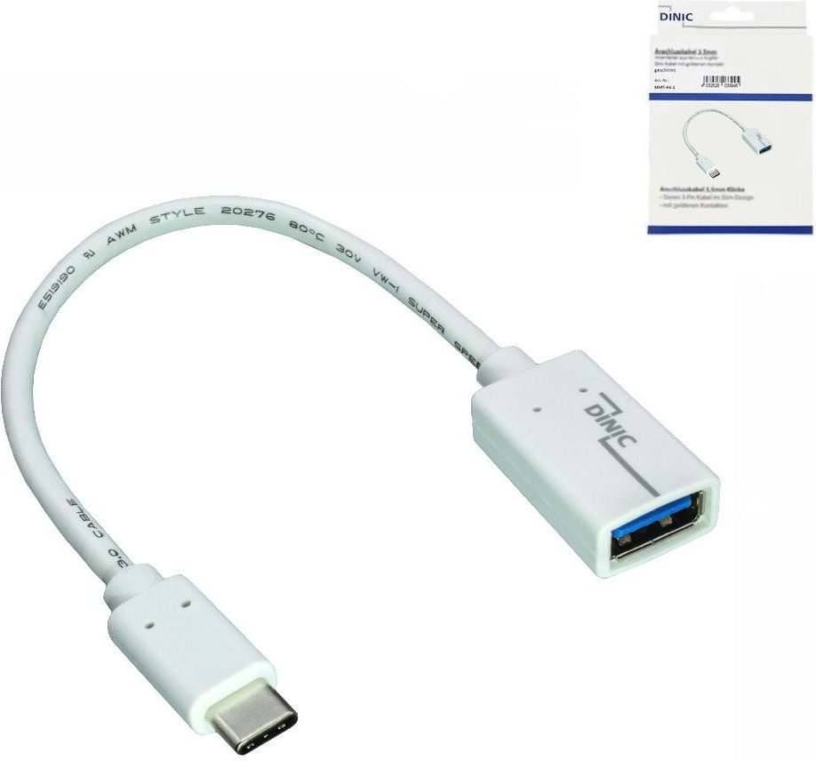 USB-C Adapter, USB-C auf USB-A Buchse, OTG-fähig, 0,2 m, Weiß