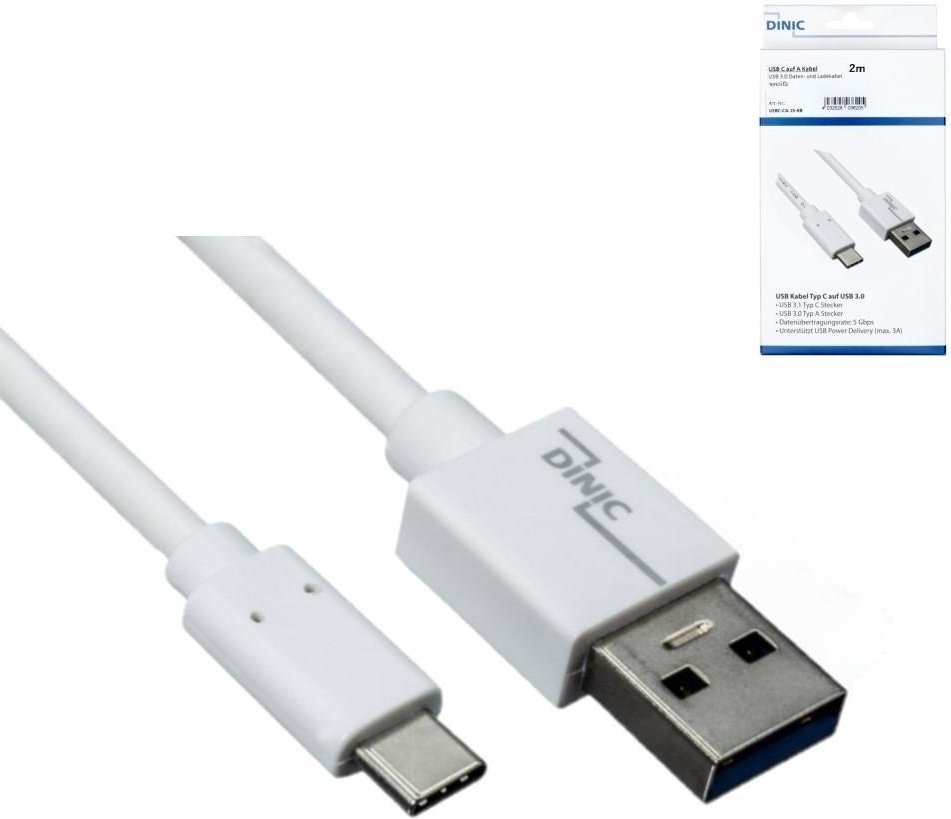 USB 3.1 Kabel, USB-C auf USB-A , 2 m, 5 Gbps, 3 A charging, Weiß