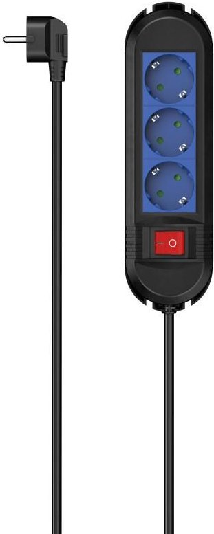 Steckdosenleiste, 3-fach, Schalter, Wandmontage, 1,5 m, Schwarz/Blau (00223043)