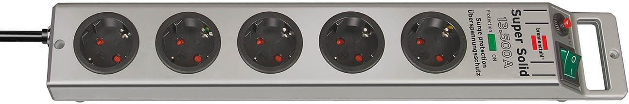 Super-Solid 13.500A Überspannungsschutz-Steckdosenleiste 5-fach silber 2,5m H05VV-F 3G1,5