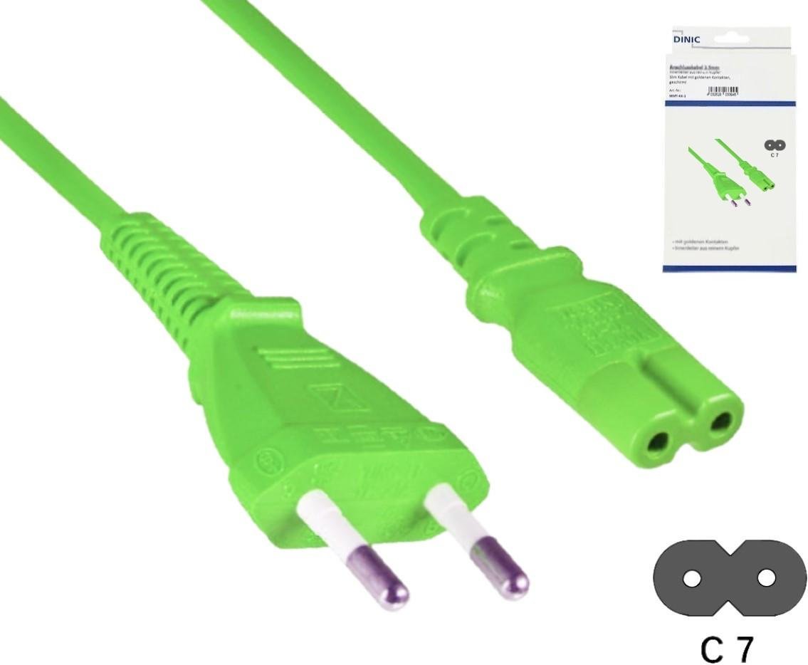 Netzkabel Eurostecker Typ C auf C7, 0,75mm², Eurostecker/IEC 60320-C7, VDE, grün, Länge 1,80m
