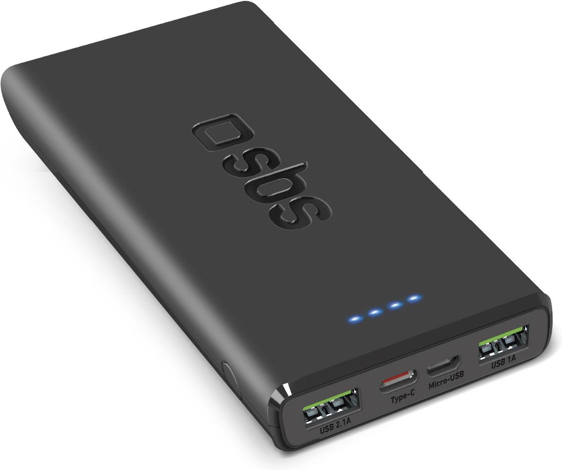 Powerbank mit 10000 mAh mit Power-Delivery-Technologie (PD) über 20W, Schwarz