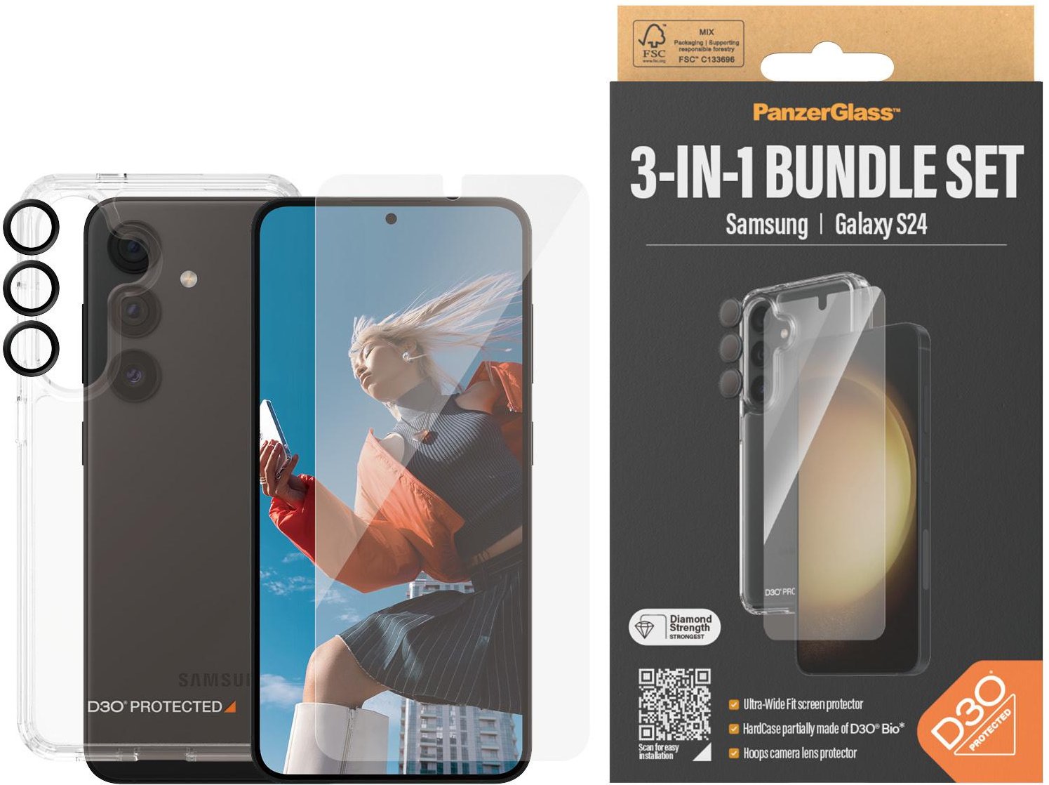 3-in-1 Protection Pack Samsung Galaxy S24 | Ultra-Wide Fit mit EasyAligner