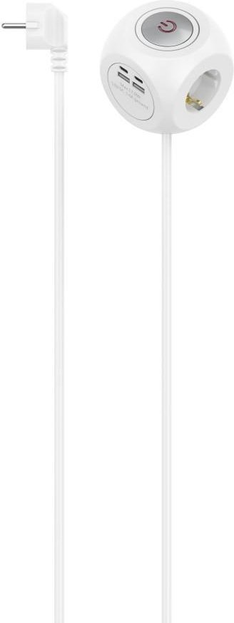Steckdosenwürfel, 3-fach, USB-C/A, 17 W, mit Schalter, 1,4 m, Weiß (00223195)