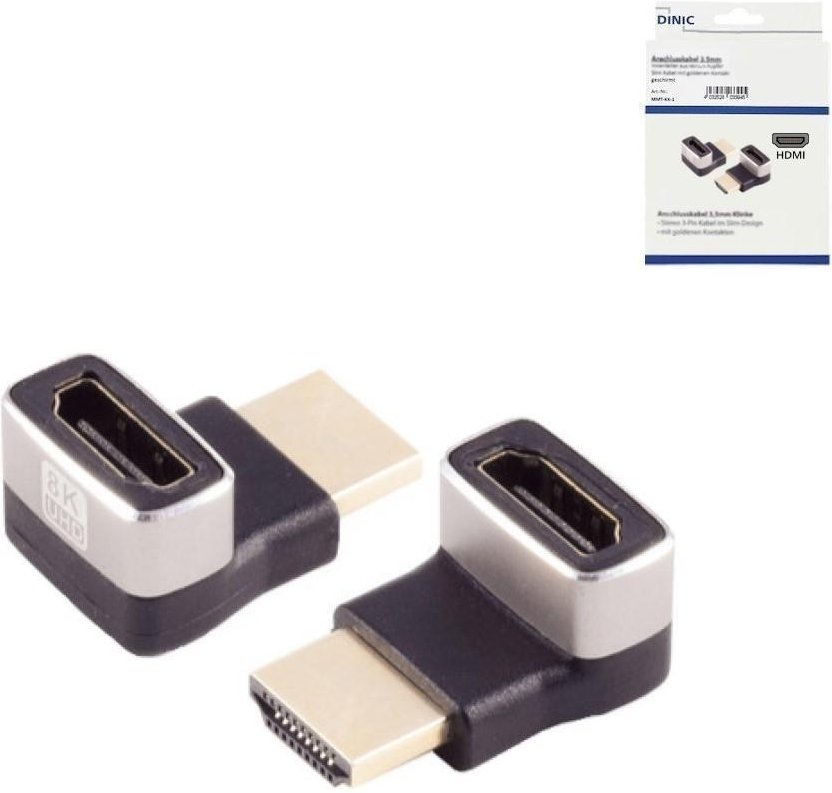 HDMI-A Adapter, 90° Winkel oben, 8K, Metall HDMI-A Buchse auf Stecker, 8K 60Hz / 4K 120Hz