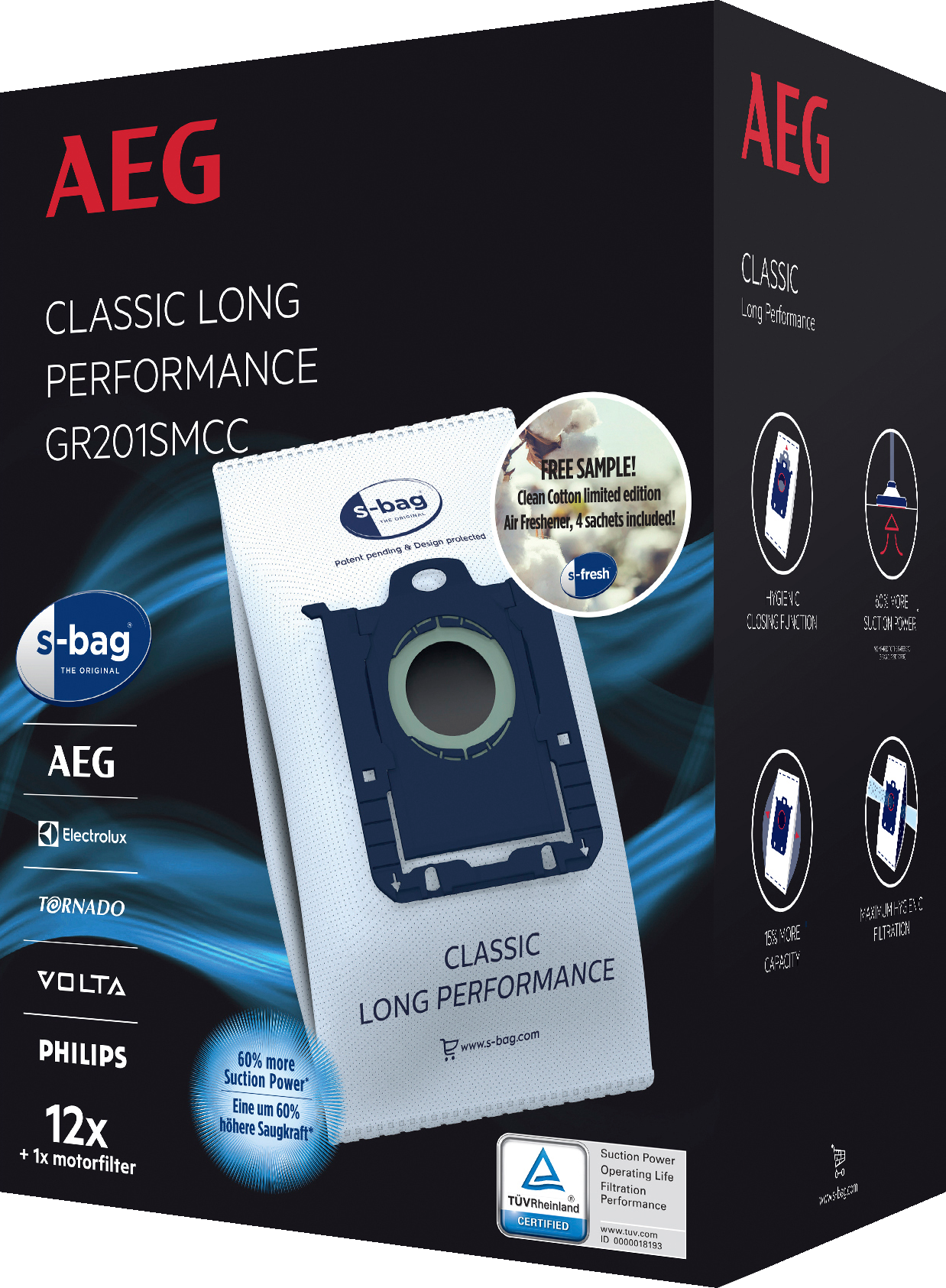 GR201SMCC 12er Pack s-BAG Classic long performance Megapack Staubsaugerbeutel