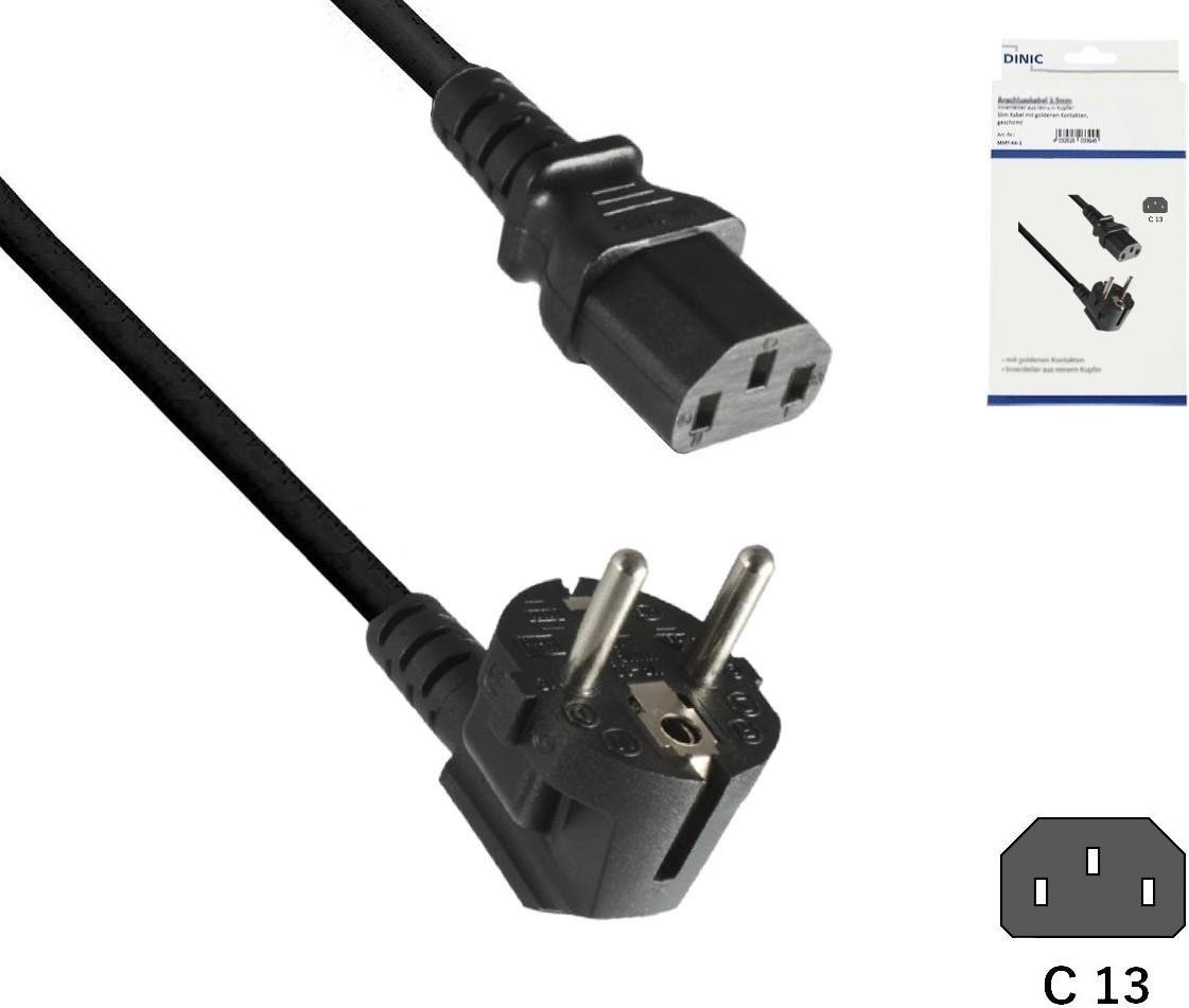 Netzkabel Europa CEE 7/7 90° auf C13, 1 mm², VDE, schwarz, Länge 3,00m