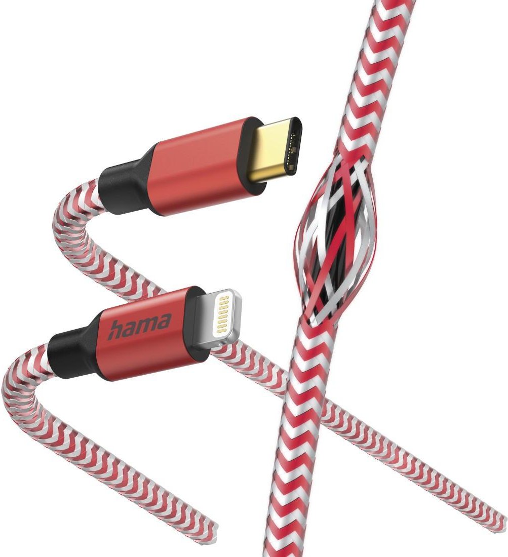 Thumbnail - Ladekabel "Reflective", USB-C - Lightning, 1,5 m, Nylon, Rot (00201562)