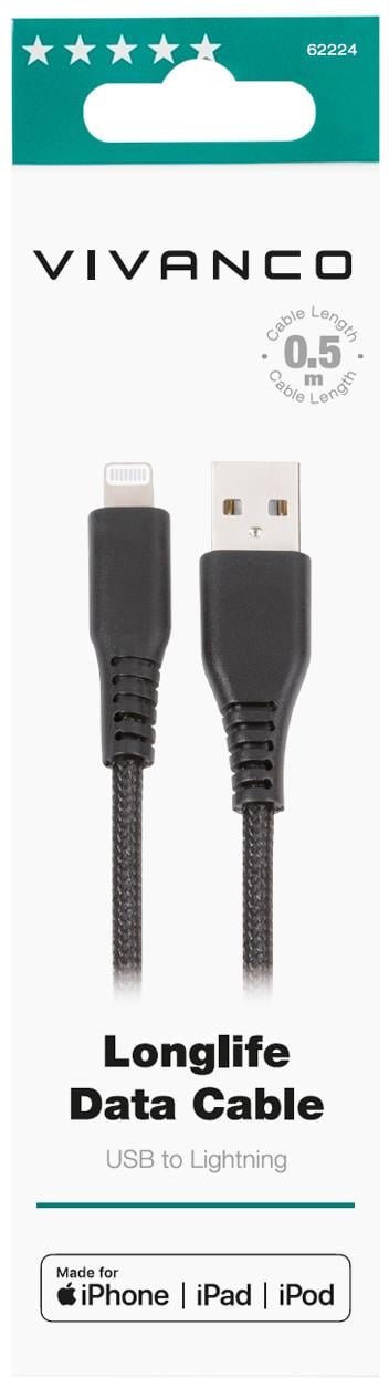 LongLife USB auf Lightning, 0,5m, schwarz (62224)