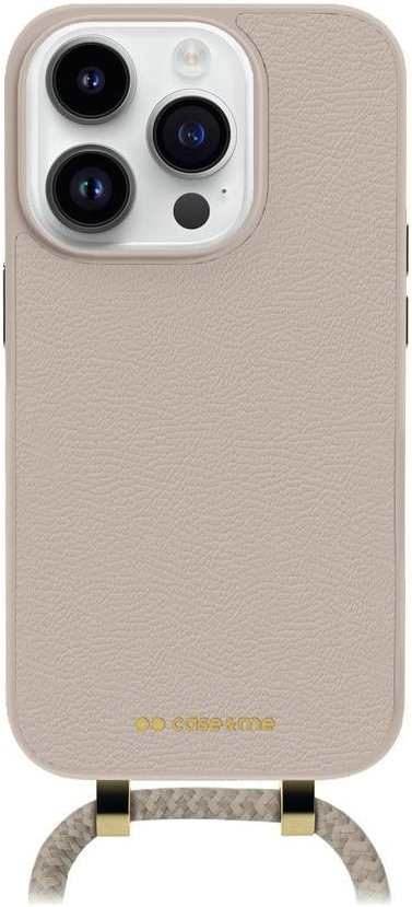 Case & Me Handyhülle mit Kette für iPhone 15 Pro, 6,1 Zoll, Graubraun