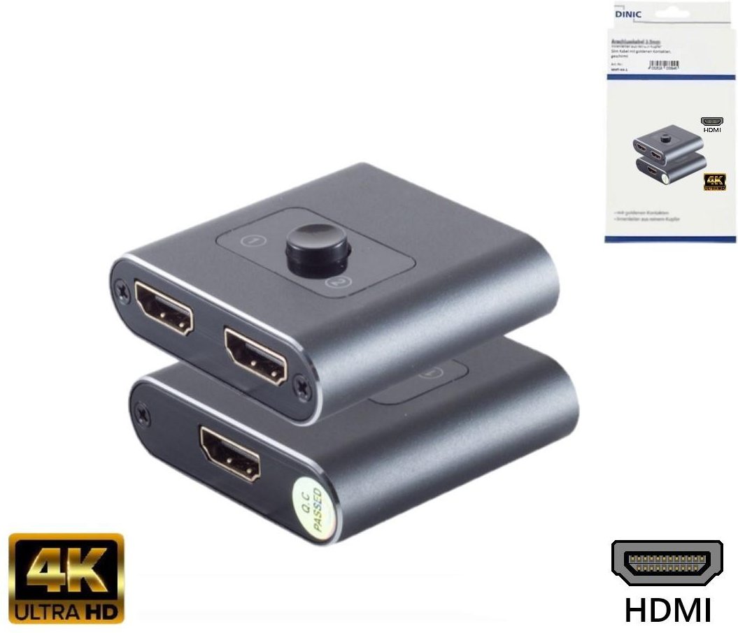 HDMI Umschalter 2x1, bidirektional, Metall 4K60Hz, Metall, Space Grau