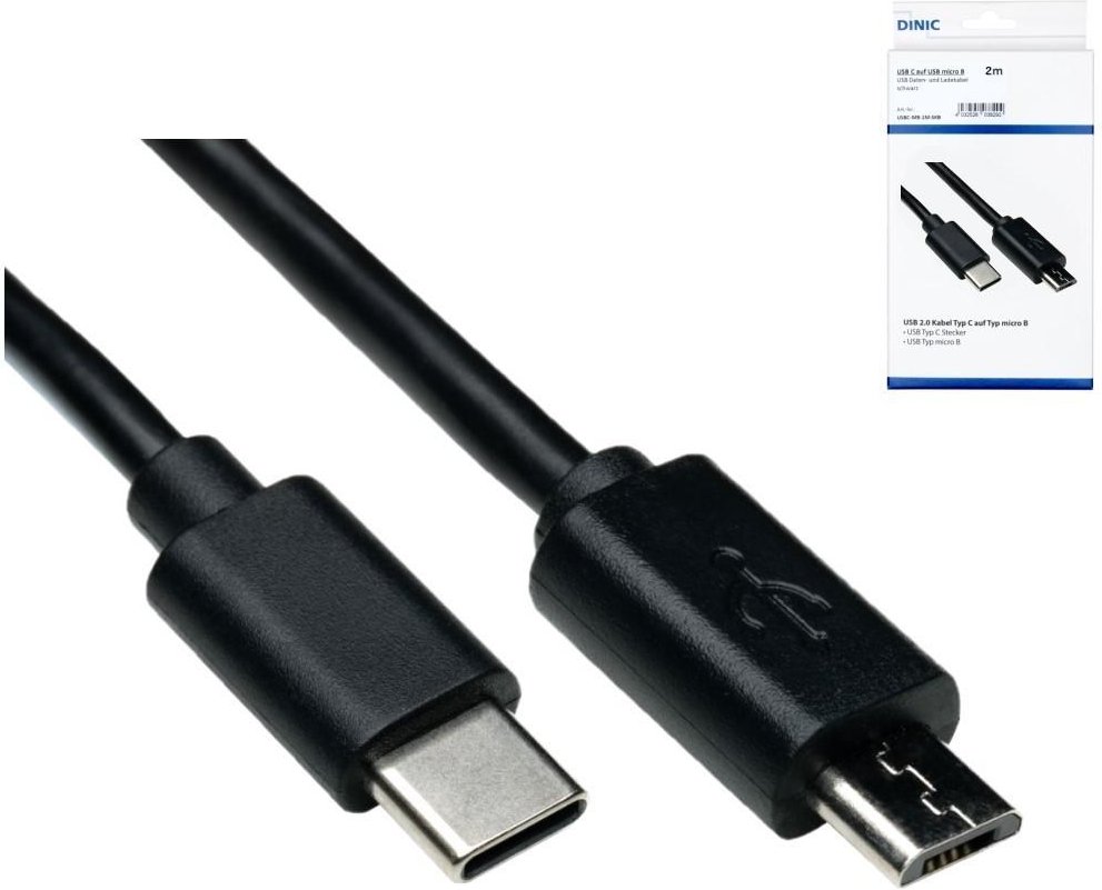 USB-C auf Micro-USB Ladekabel, 2 m, Schwarz