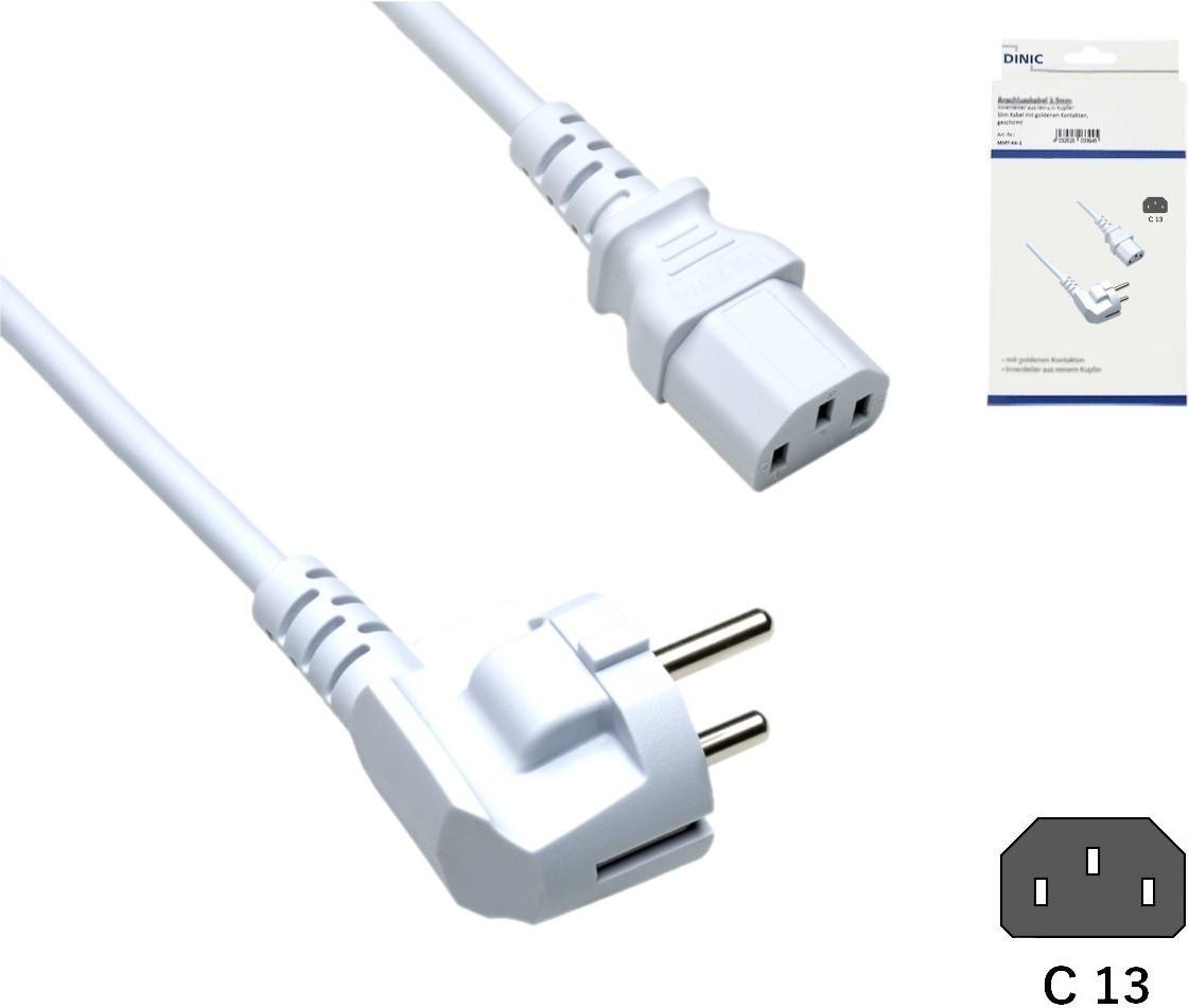 Netzkabel Europa CEE 7/7 90° auf C13, 0,75mm², VDE, weiß, Länge 1,80m