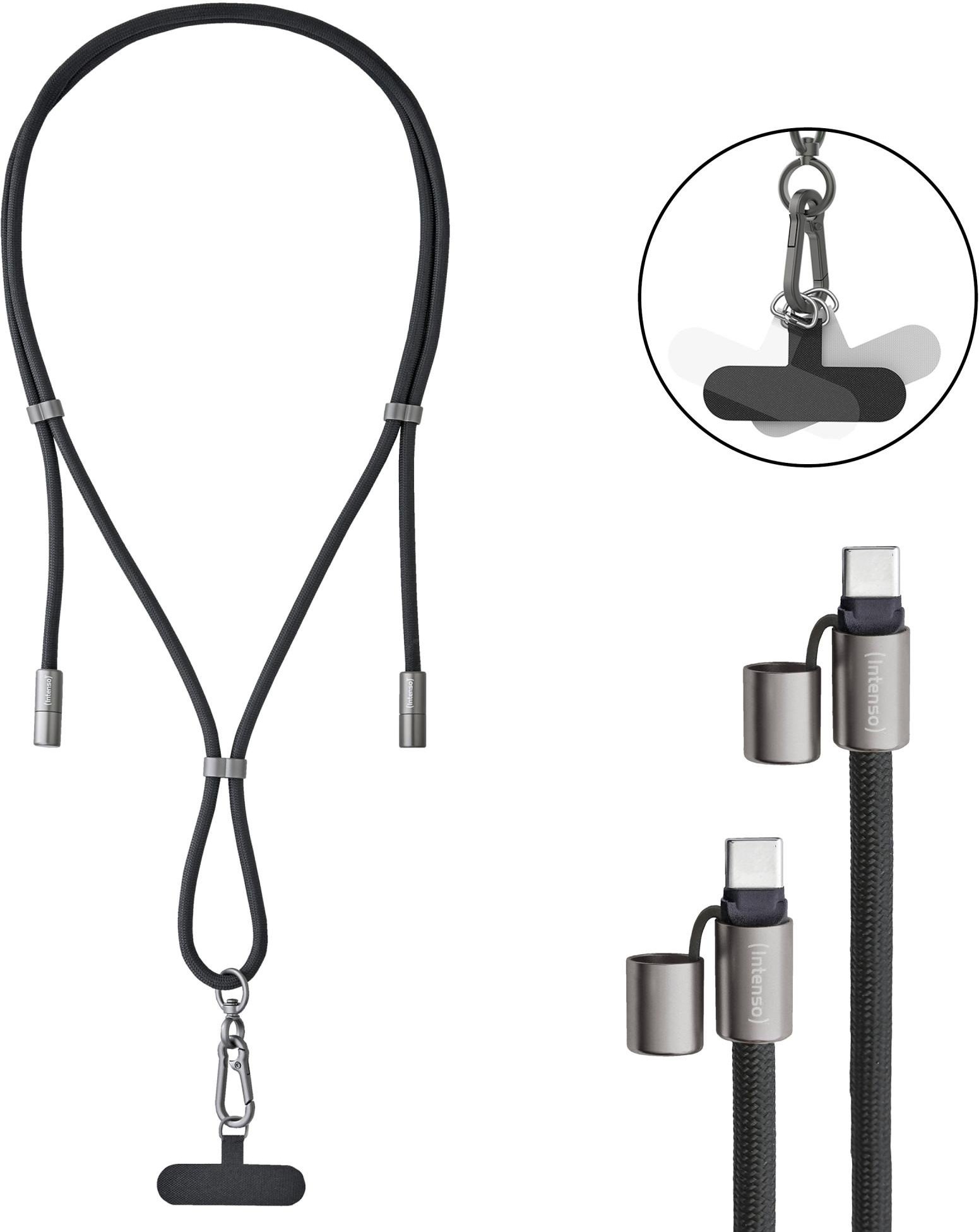 Cell Phone Charging Lanyard, Handykette mit USB-C Lade- und Datenkabel, Schwarz