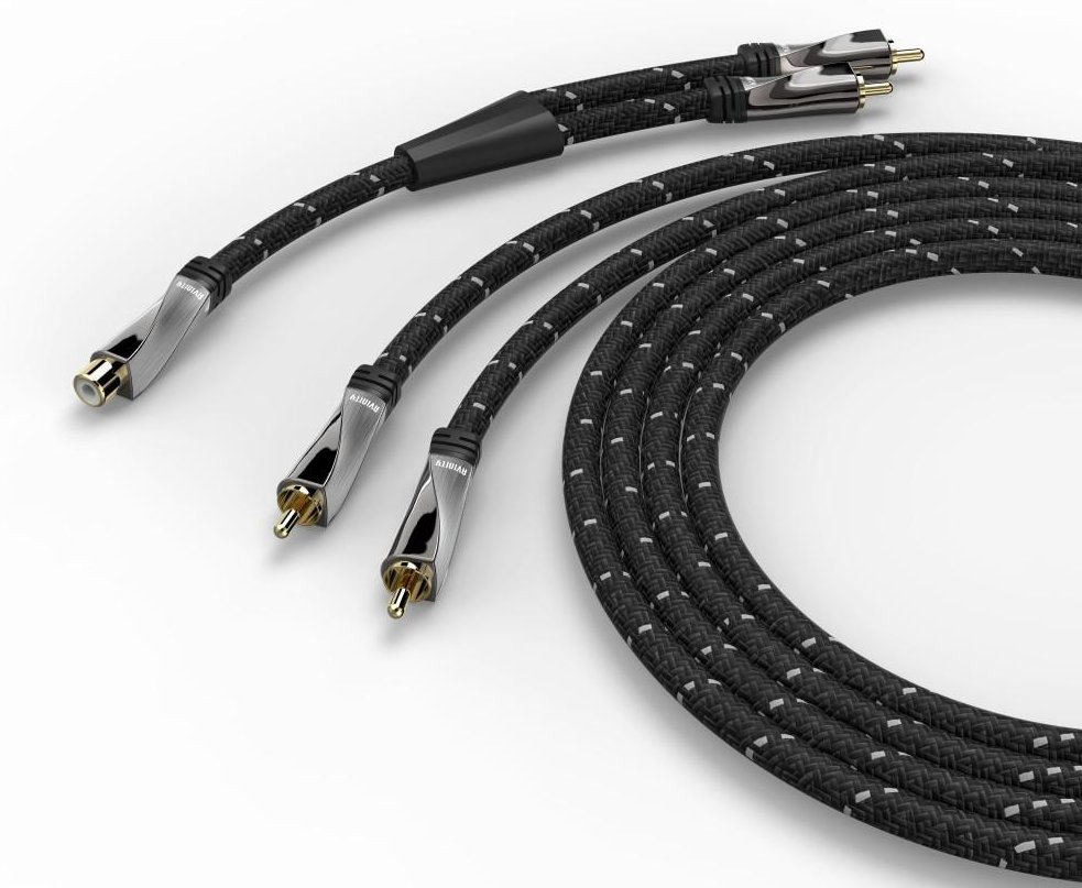 Subwoofer-Kabel + Adapter Cinch-Kup. - 2 Cinch-St., Gewebe, vergoldet, 8 m (00107654)