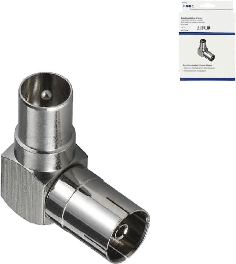 Koaxial-Winkeladapter 90°, Metallgehäuse Koaxial-Stecker auf Koaxial-Kupplung
