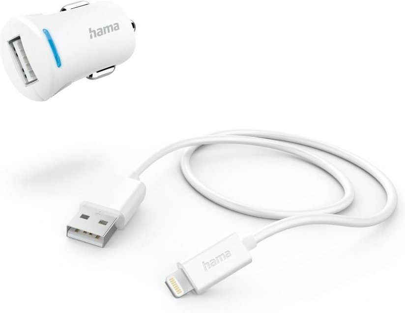 Thumbnail - Auto-Ladegerät mit Ladekabel Lightning, 12 W, 1 m, Weiß (00201610)