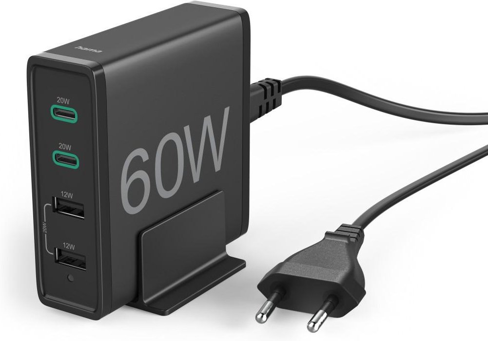 Ladestation 60 W, 4-fach (2x PD/QC USB-C, 2x USB-A), Schwarz (00210561)