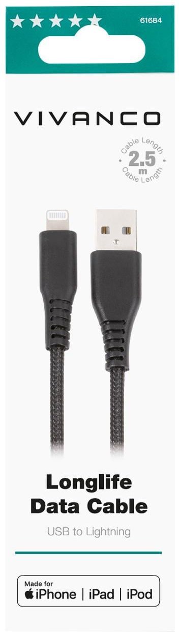LongLife USB auf Lightning Verbindung, 2,5m, schwarz (61684)