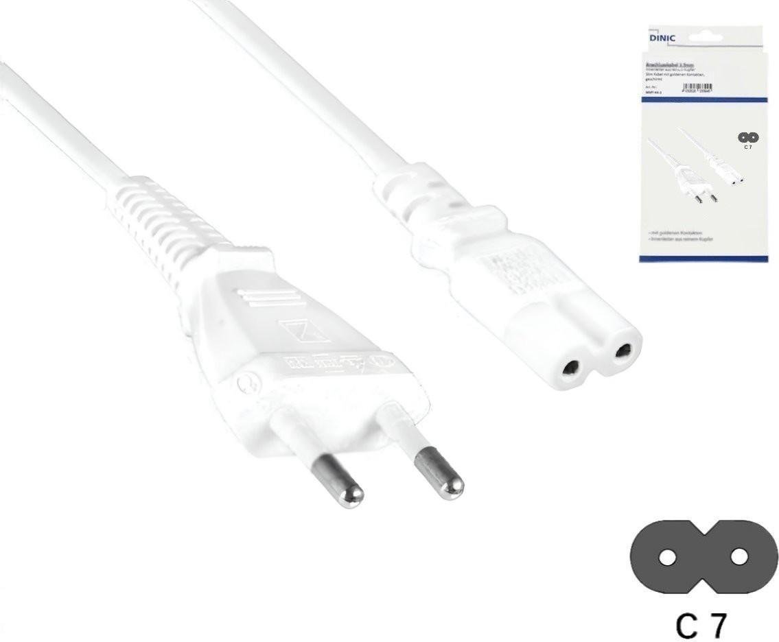 Netzkabel Eurostecker Typ C auf C7, 0,75mm², Eurostecker/IEC 60320-C7, VDE, weiß, Länge 2,00m