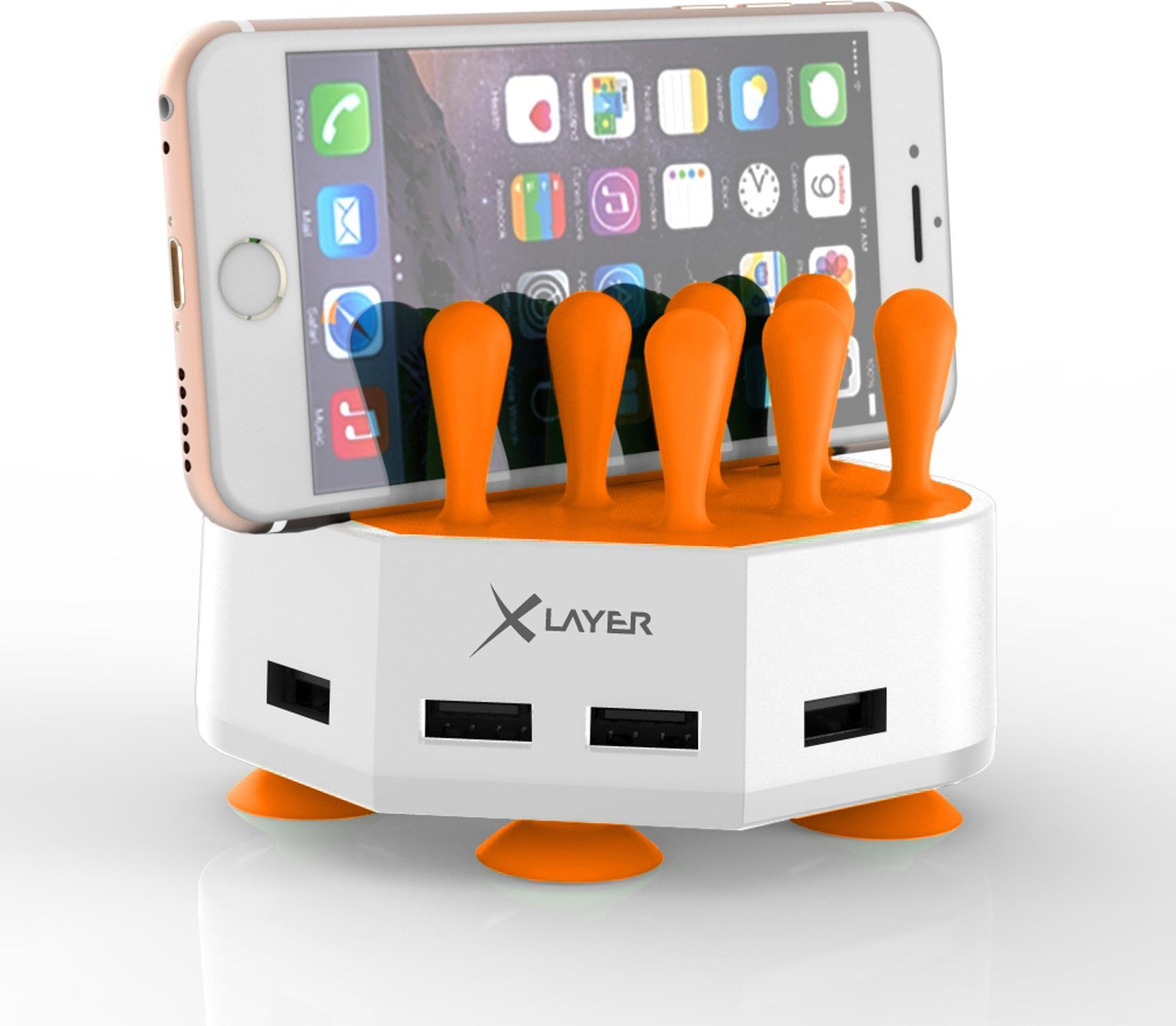 Thumbnail - Ladegerät (USB-A) Family Charger Mini, 4-Port USB, orange-weiß