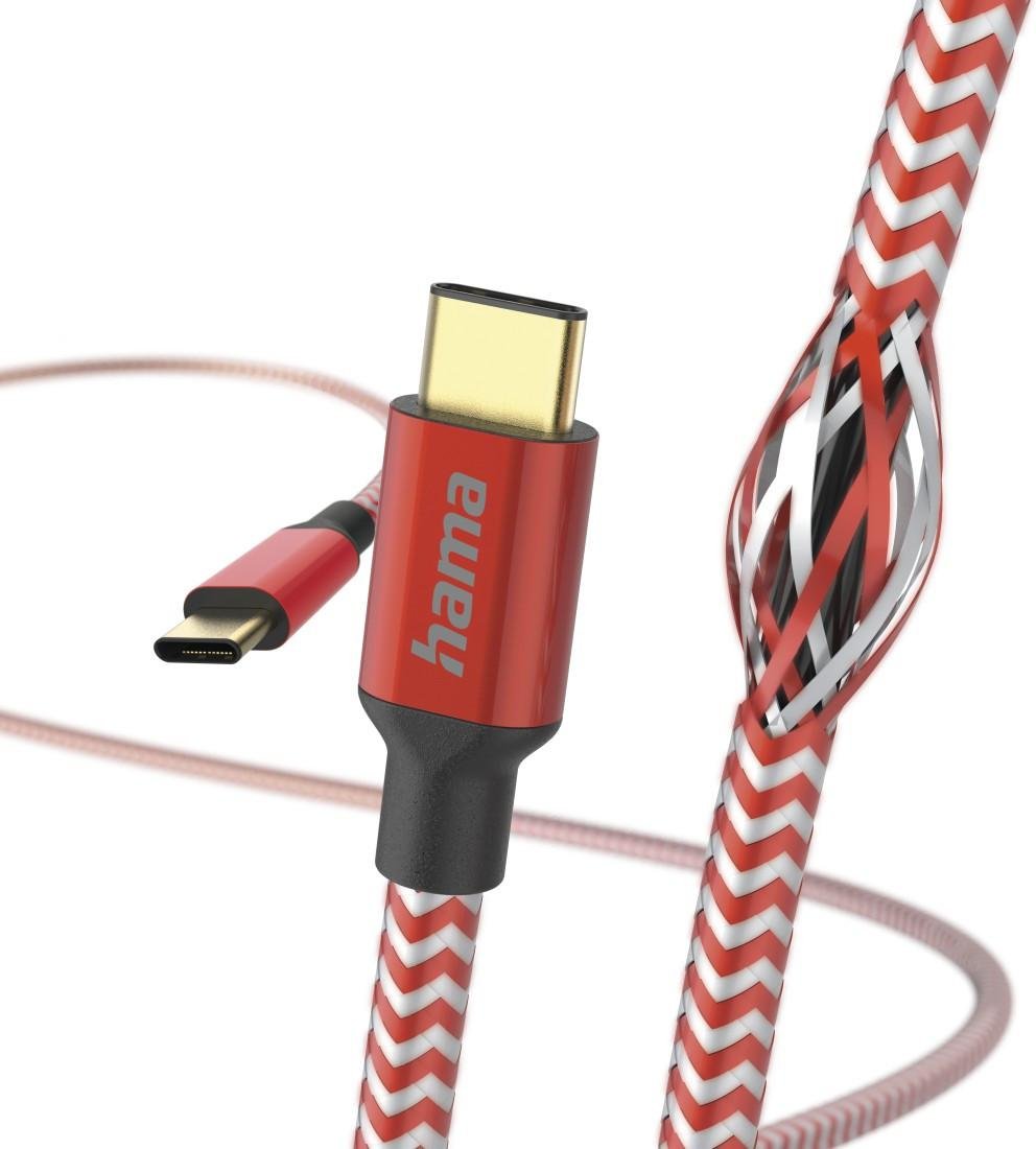 Ladekabel "Reflective", USB-C - USB-C, 1,5 m, Nylon, Rot (00201560)