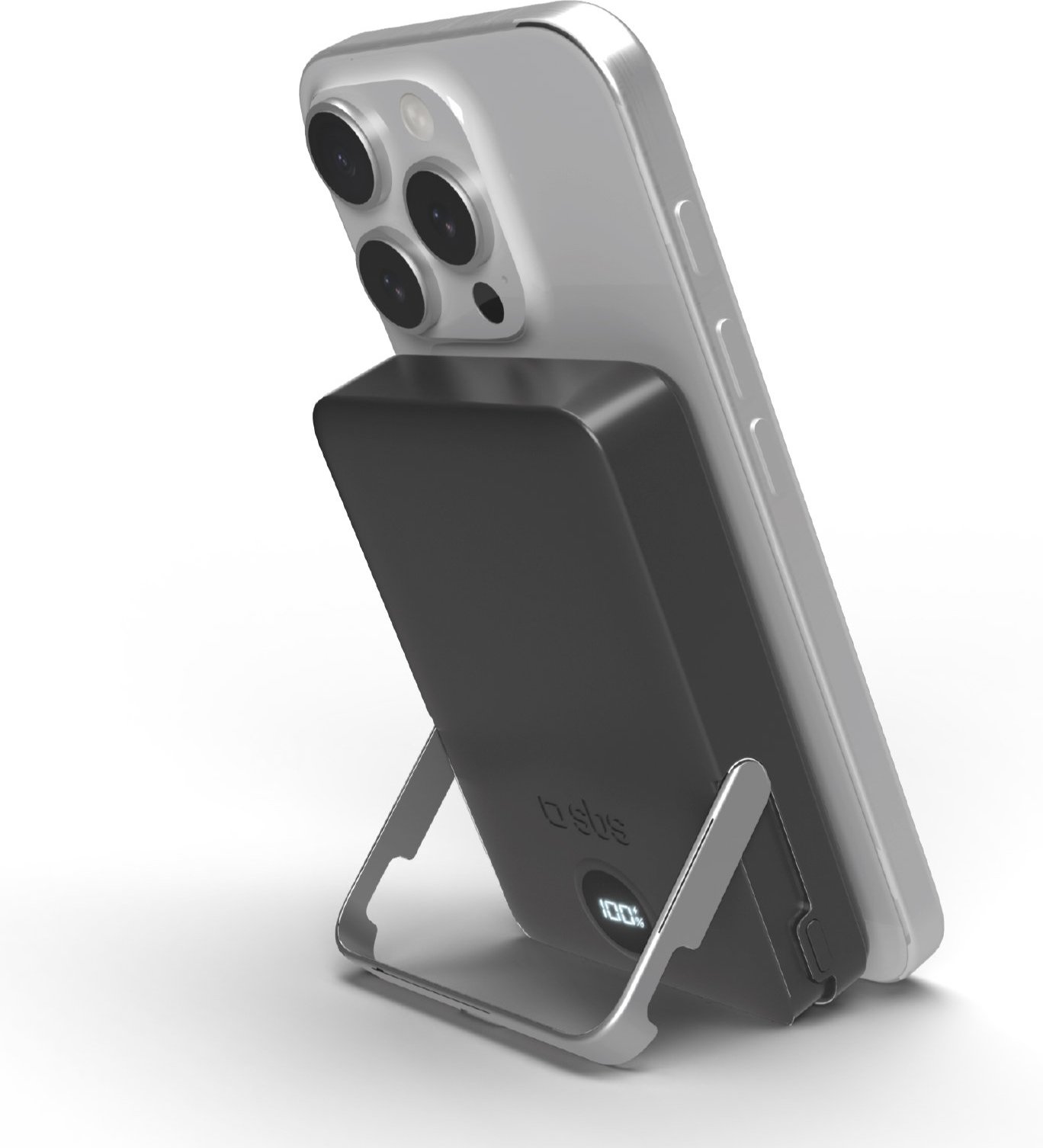 Powerbank mit 10.000 mAh, kabelloses Laden und integriertem Standfuß, Schwarz